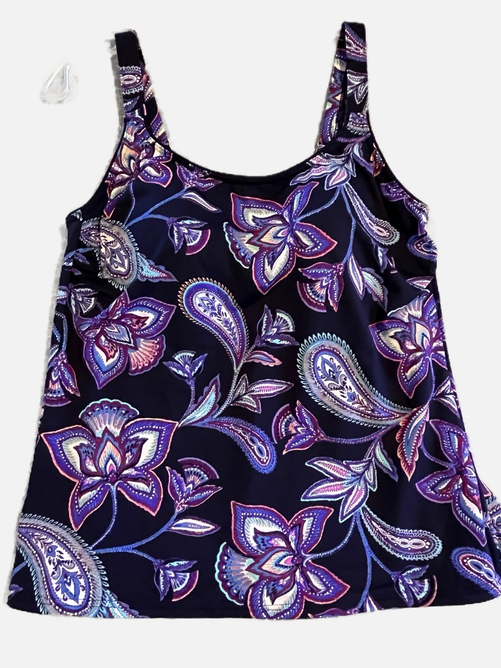 Lands' End Women’s Navy Tankini Swim Top Purple Light Blue Paisley Slim Layer 8